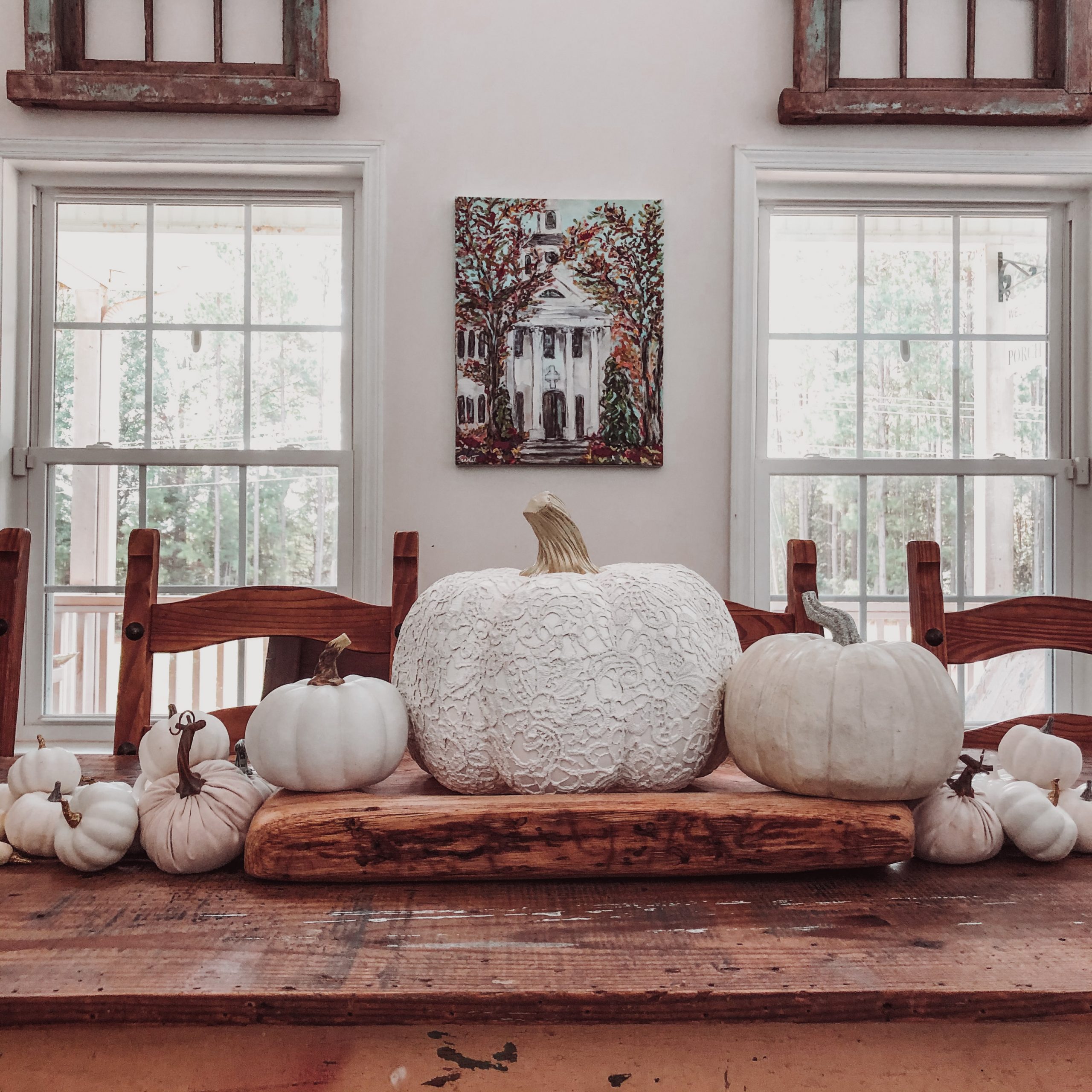 white pumpkin fall decor