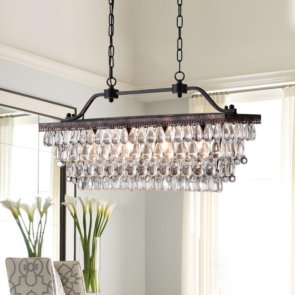 chandelier over kitchen island